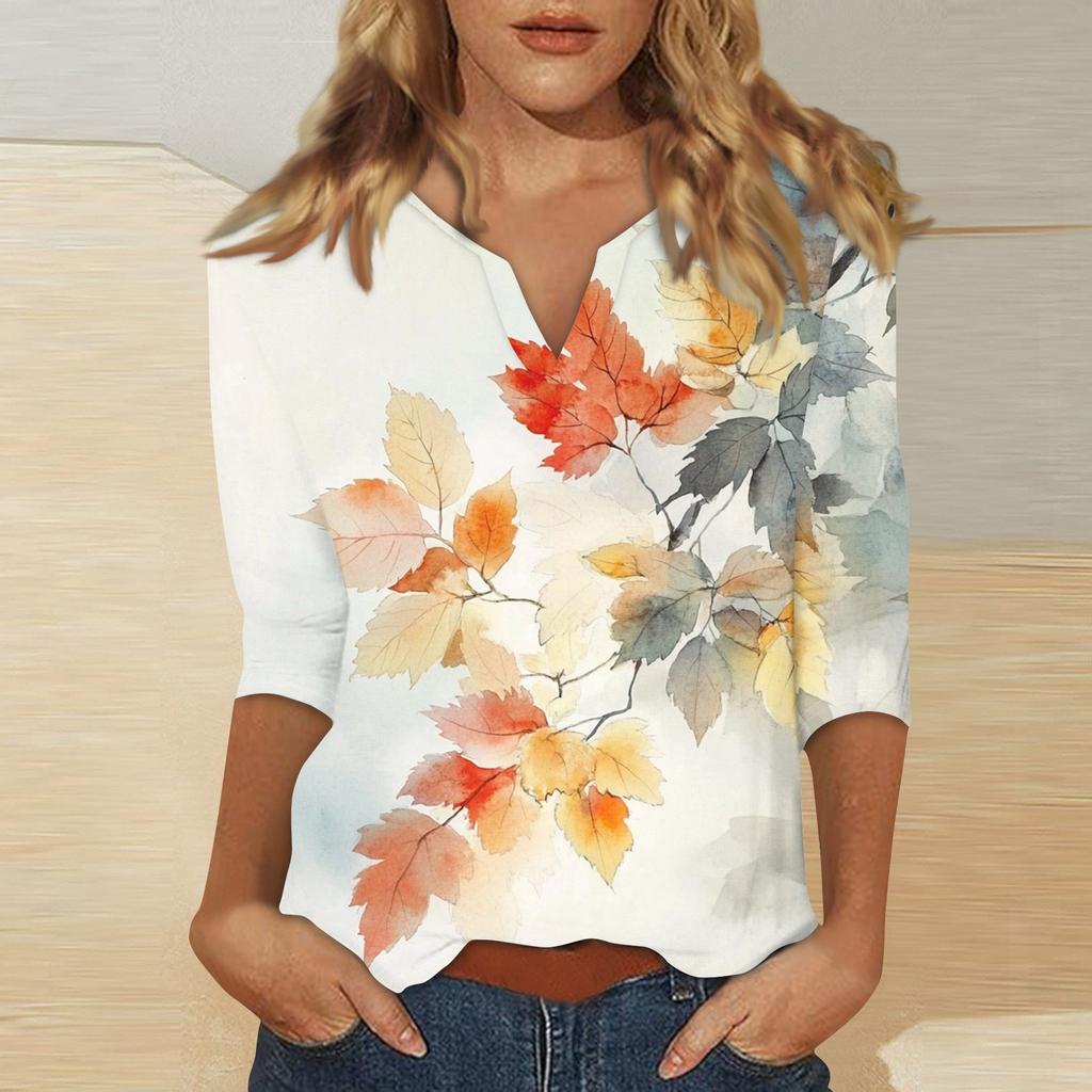 Women's Stand Collar 3/4 Sleeve Printed Top T-shirt