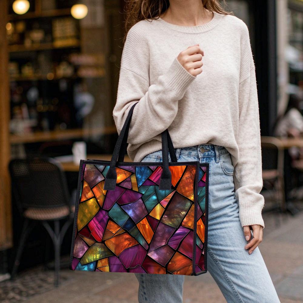Colorful Stained Glass Tote Bag Large Fashion Casual Shoulder Handbag for Daily Use Shopping Travel Work