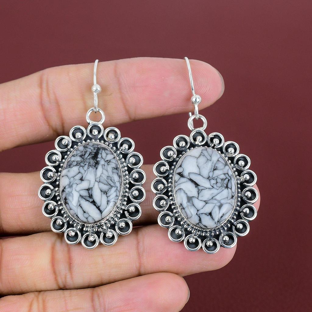Серьги из яшмы Pinolith, драгоценные камни, серьги из стерлингового серебра 925 пробы, настоящие ювелирные изделия из яшмы Pinolith, дизайнерские серьги ручной работы, подарки для мамы