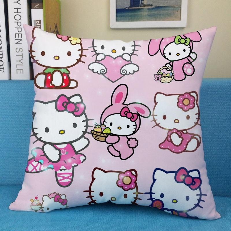 Cute Cartoon Art Funny HelloKitty Cushion Cover Square Pillowcase Home Sofa Living Room Coffee Shop Durable Pillowcase