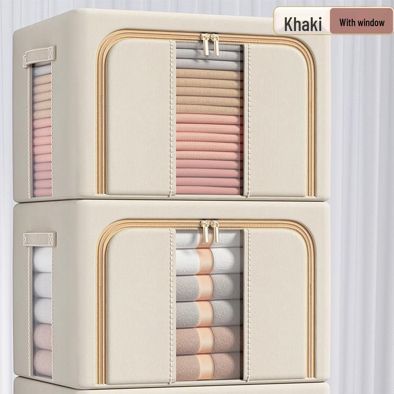 Водонепроницаемый ящик для хранения из ткани Оксфорд со стальным каркасом и прозрачным складным дизайном для гардероба, автомобиля или хранения одеял.