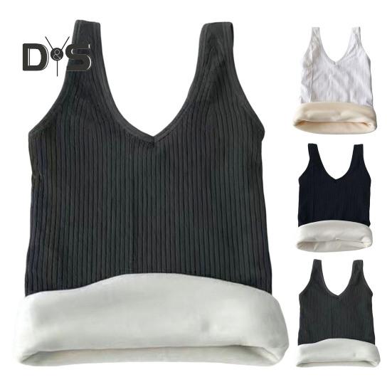 Winter Women Thermal Vest Seamless Thick Plush Fast Temperature Lock V Neck Slim Fit Elastic Sleeveless Inner Wear Bottoming Tank Top