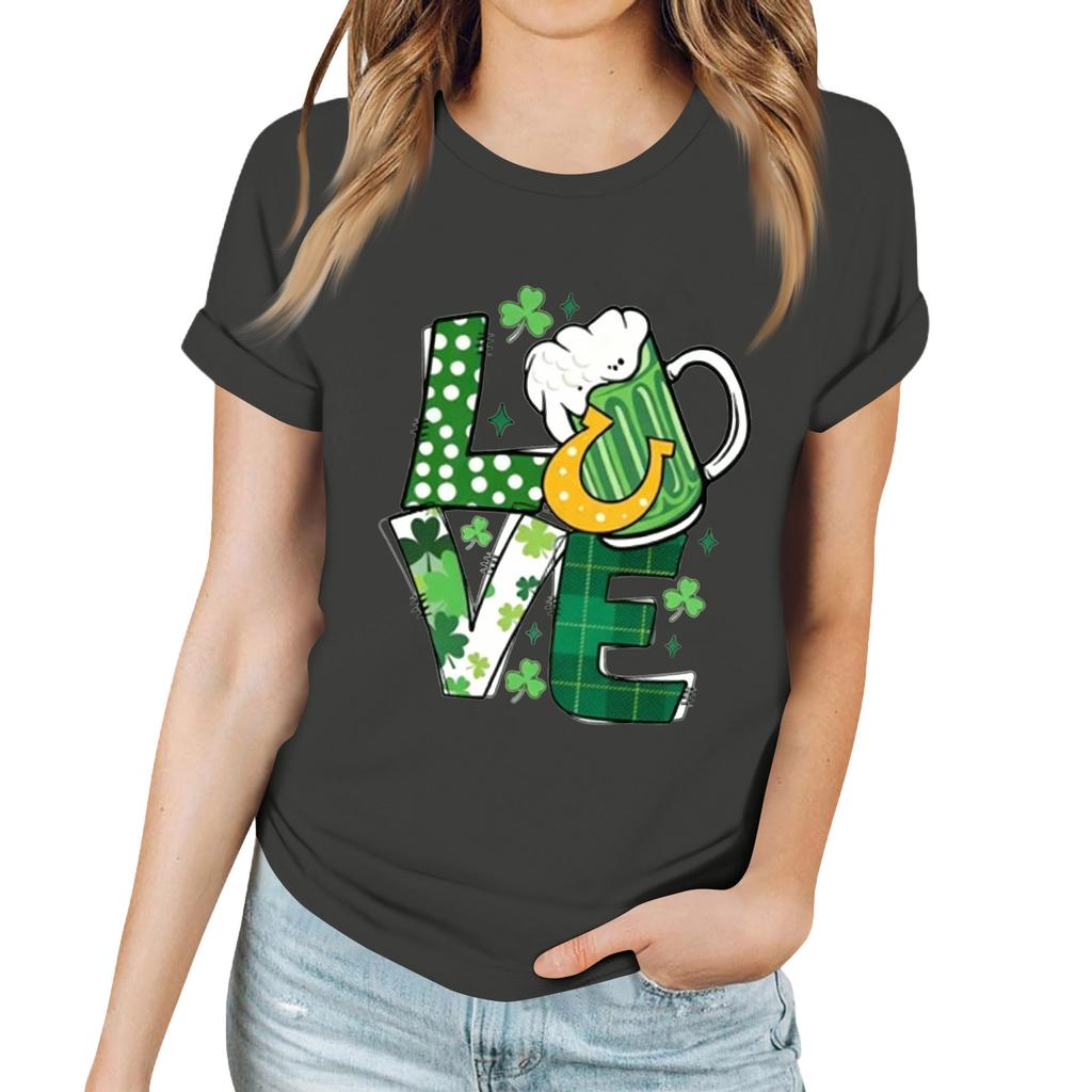 Женская повседневная футболка с принтом ко Дню Святого Патрика, пуловер с круглым вырезом, топ с короткими рукавами