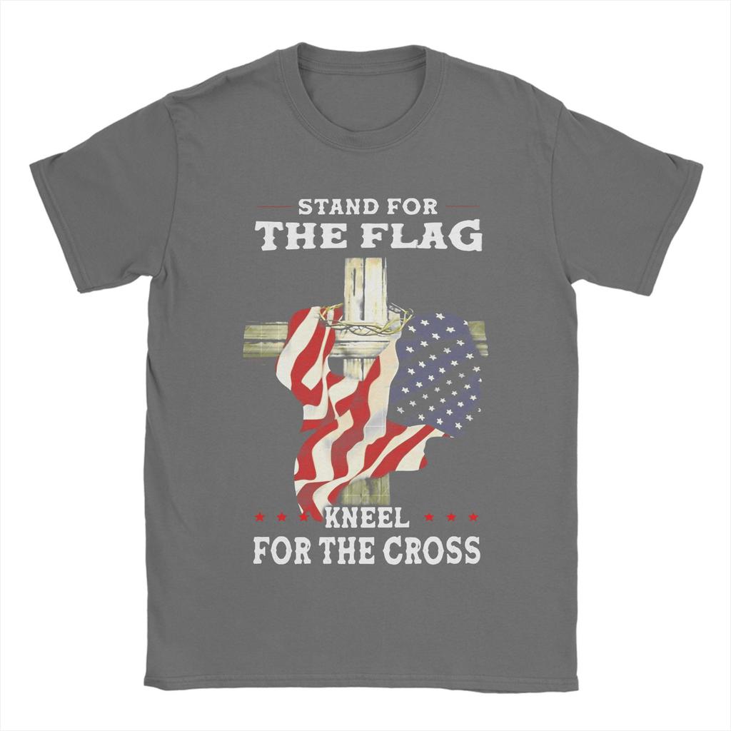 Stand For The Flag I Kneel For The Cross Cotton T Shirt Man Summer Aesthetic T Shirts O-Neck Fashion Tees Plus Size Tops