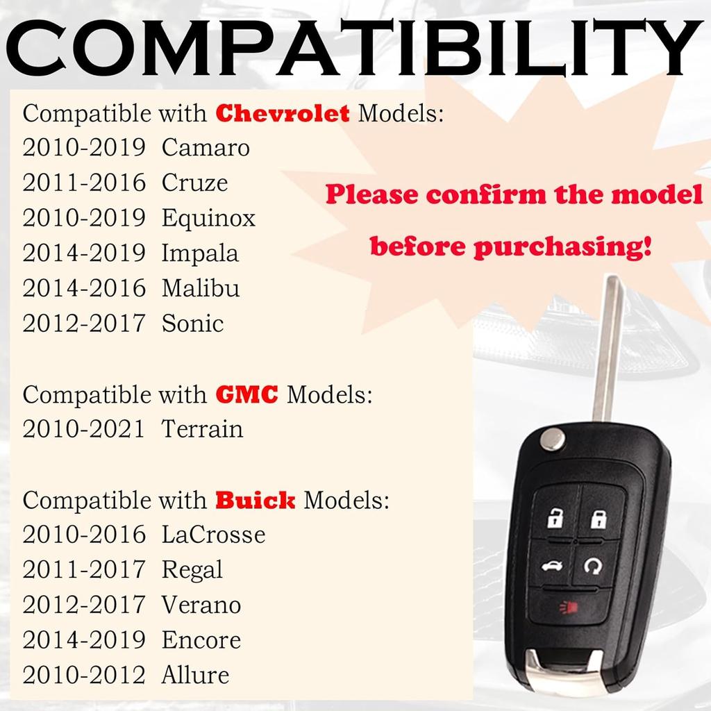Key Fob Replacement Fits for Chevy Cruze Equinox Camaro Impala Malibu Sonic Buick Regal Verano Encore Allure Lacrosse GMC Terrain 2010- OHT01060512