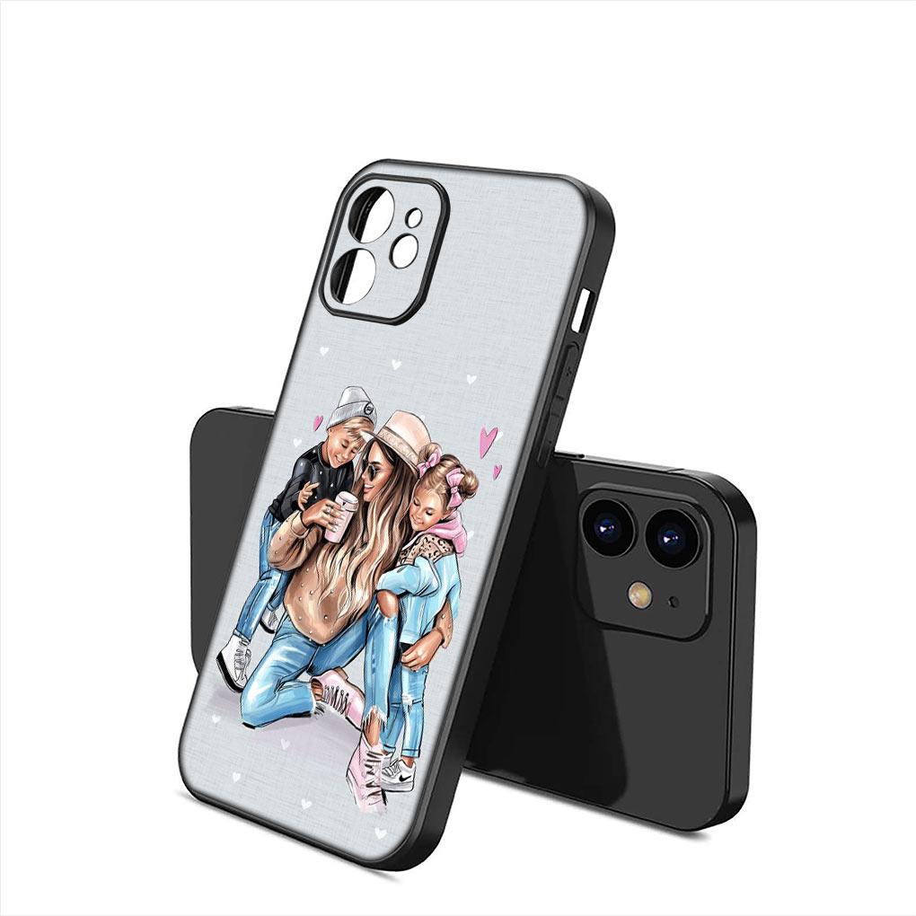 Woman Baby Girl Mom Family Boy Soft Phone Cover for Apple iPhone 15 14 Plus 13 12 Mini Pro Max XR + 13Pro 14+ 15+ Silicone Case