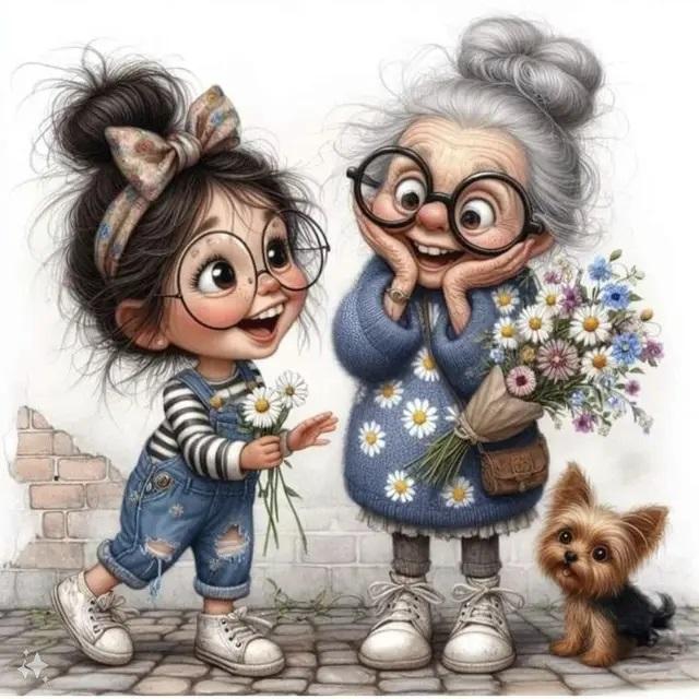 Мультфильм Счастливая бабушка и внучка 5D Полный круглый набор для алмазной живописи Пожилые люди и дети Сделай сам Сверла Мозаика Вышивка крестом