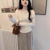 Irregular One-word Shoulder Sweater Women's Spring Slim-fit Babes Top Chic Knitted Bottoming Shirt