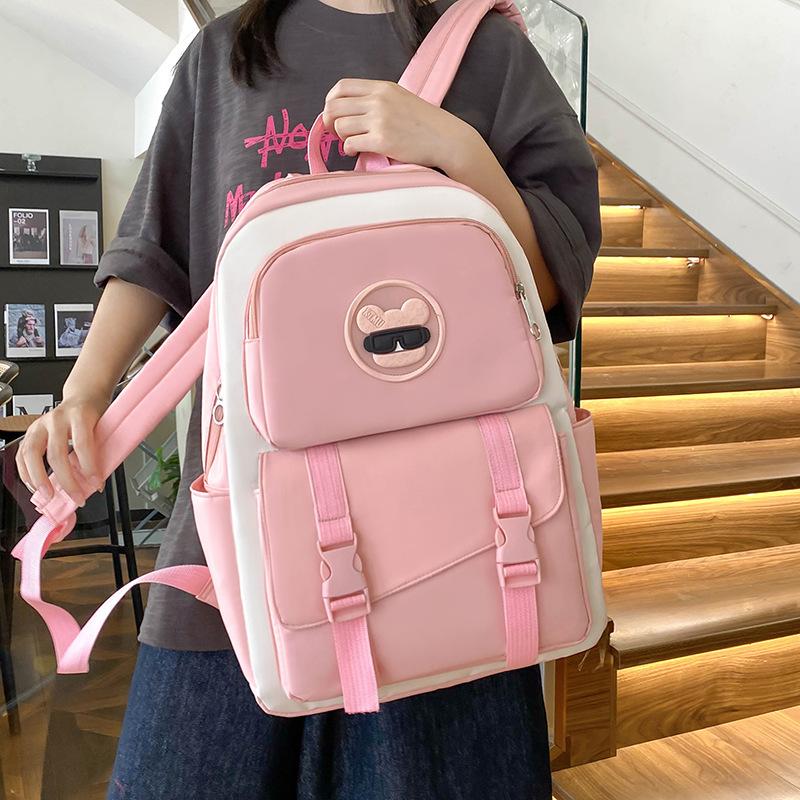 Four-Pieces Backpack Set Student Schoolbag Color Block Women's Large Capacity Backpack Campus Backpack