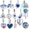 Шармы Оригинальный Голубой Циркон Открывающийся Подвеска Сердце Перья Нежность Бусины Подходит Браслет Медь Женщины Сделай Сам Подарок на День Святого Валентина