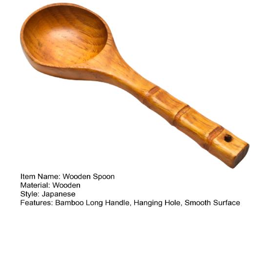 Japanese Style Hand Carved Heat-Resistant Wooden Spoon Bamboo Long Handle Rice Spoon Kitchen Tools
