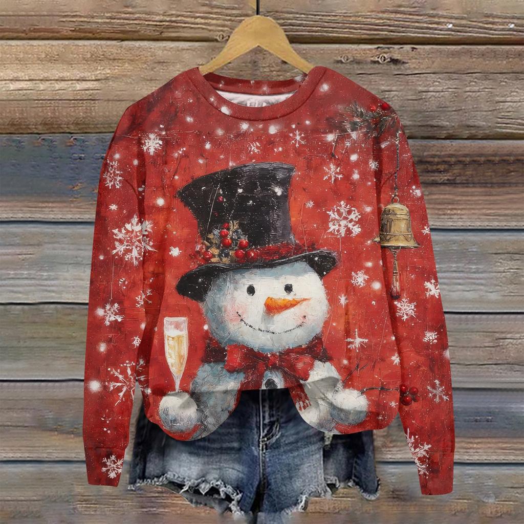 Women's Fashion Christmas Printed Long Sleeve Loose Round Neck Sweatshirt Top