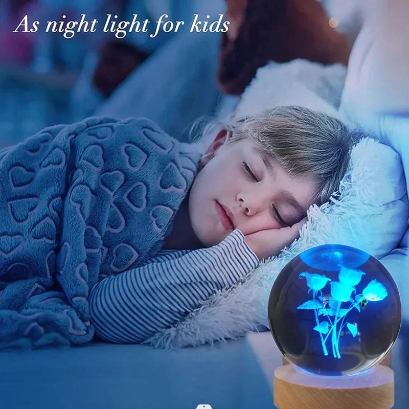 3D хрустальный шар в форме розы, ночник на день рождения, подруга, одноклассник, детский рождественский подарок на день Святого Валентина, украшение для спальни, стола