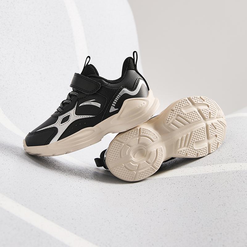 Anta Детская обувь из синтетической кожи, модная, универсальная, легкая, амортизирующая, низкие кроссовки для бега, детские кроссовки, черно-серебристые A12449977N-2