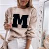 Весенне-осенняя женская повседневная толстовка с круглым вырезом и буквенным принтом, свободные пуловеры с длинными рукавами, топы