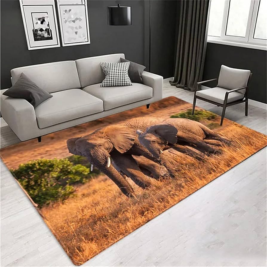 Cartoon Elephant Non-slip Rug Wild Animal Pattern Carpet for Living Room Bedroom Indoor Patio Garden Decor Mat Home Doormat