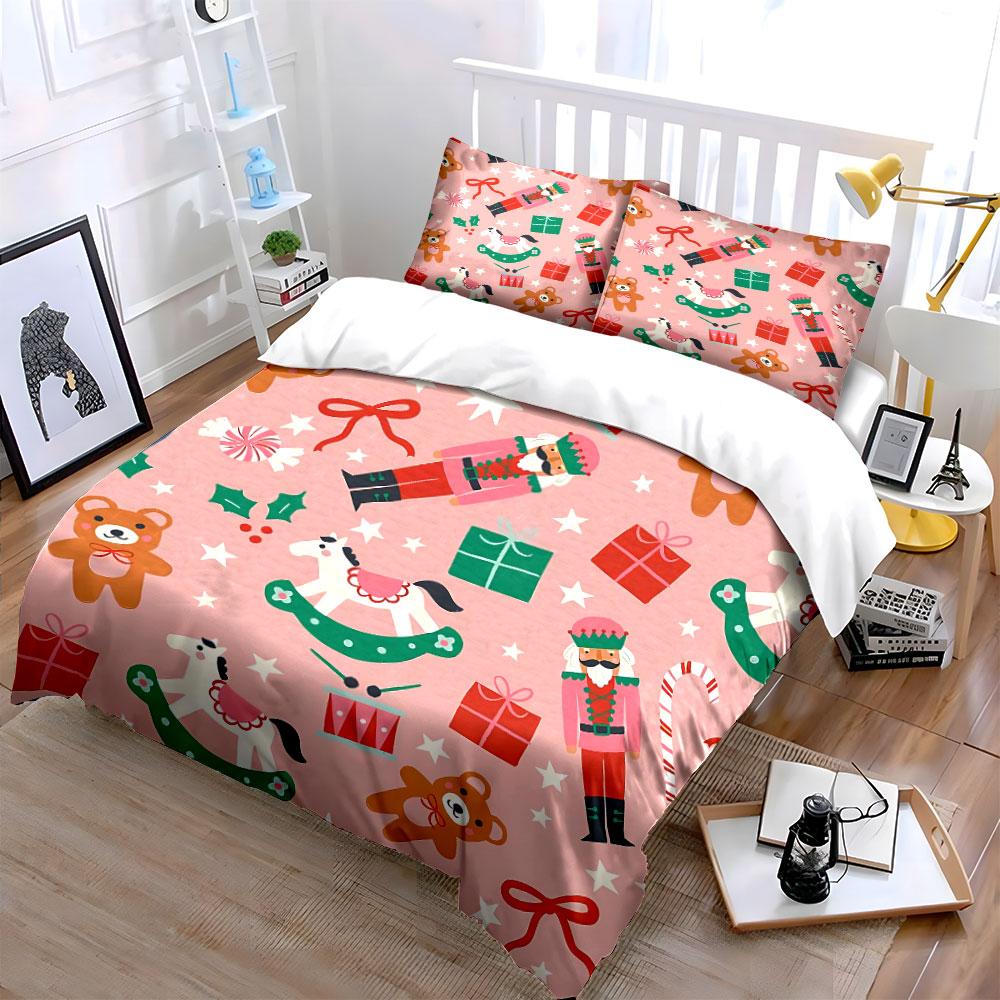 Christmas Nutcracker Pattern Bedding Duvet Cover Set Duvet Cover Pillowcases (1*Duvet Cover 2*Pillowcases, without duvet insert)