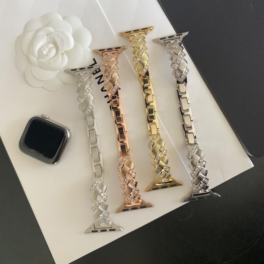 Copper Watch Strap for Apple Watch Series 11 10 42mm/9 8 7 41mm/SE3 SE2 SE 6 5 4 40mm/3 2 1 38mm Wheat Ear Zircon Bracelet Band