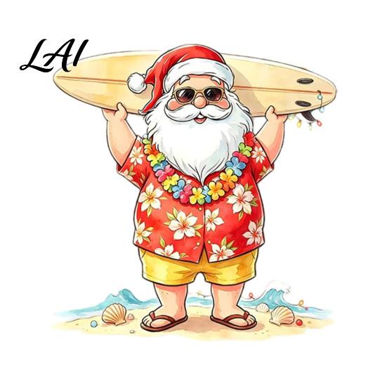 Tropical Holiday Party Decor Santa Claus Surf Window Static Sticker Christmas PVC Decal Cling Easy Apply Waterproof Sticker for Glass Doors