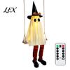 Motion Activated Ghost Display Halloween Hanging Swing Decoration, Light Up Large Swinging with Easy Setup Witch Hat And Striped Legs for Yard