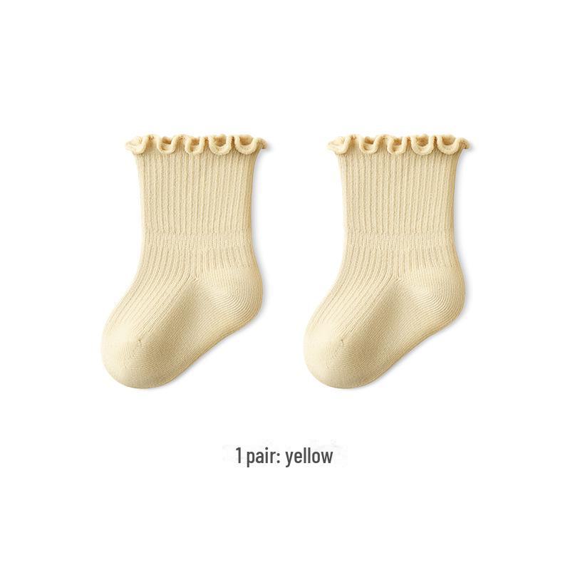 Осенние детские носки свободного кроя с деревянными ушками и средней длиной - однотонные, не сдавливающие короткие носки для новорожденных