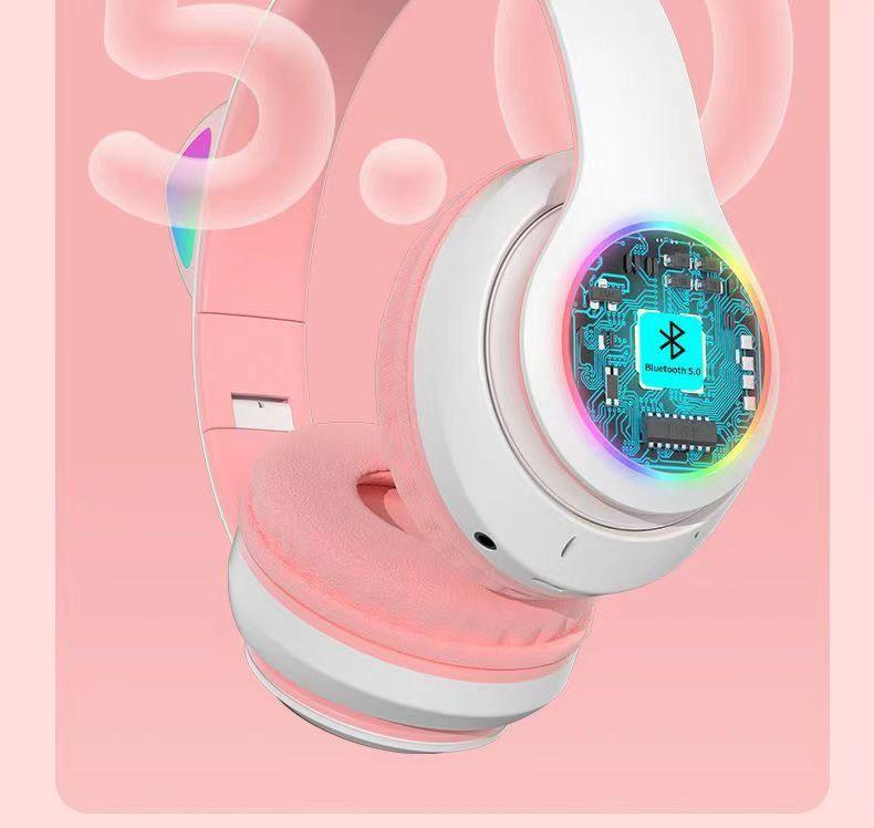 Светящиеся Bluetooth-наушники-повязка с ушками кошки STN28
