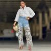 Кружево пэчворк большого размера Винтажные цветочные с высокой талией повседневные свободные длинные Женские весна лето осень джинсы деним широкие штаны