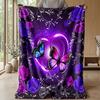 Purple Heart with Blue Butterflies Theme blanket Lightweight Warm Flannel Blanket Decorative Throw Blanket for Home Decoration