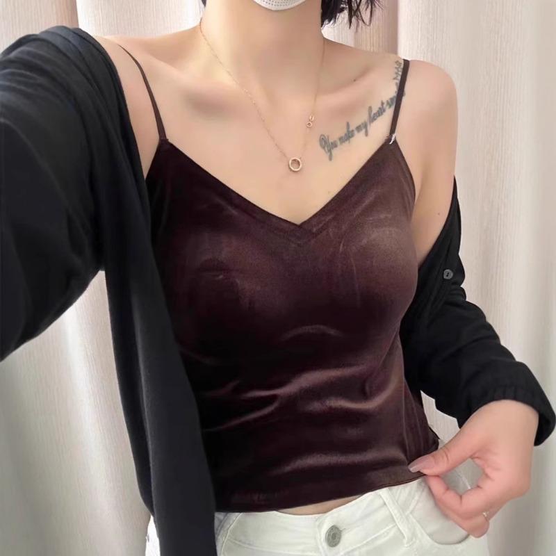 Осень и зима Новый французский сексуальный волос V-образный вырез Canary одна чашка с накладкой на грудь снаружи носить жилет внутри