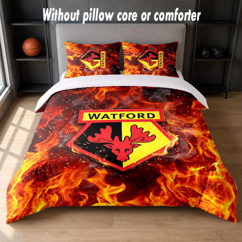 Watford Football Design Bed Bedding Set 1 Duvet Cover + 2 Pillowcases Soft Breathable Household Bed Linens