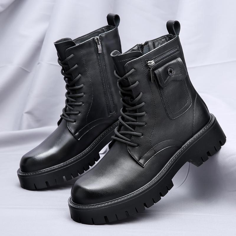Fashion White Boots For Men New British Style Platform Motorcycle Boots Good Quality Casual Men’s High Top Leather Shoes Punk 2023
