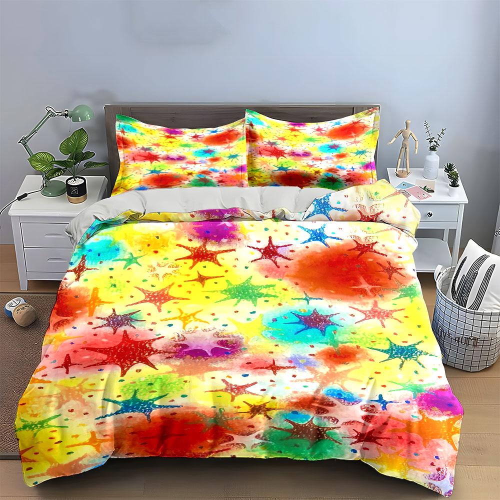 Colorful star-shaped splatter. Bedding sets Duvet cover sets Duvet covers Pillowcases(1 * Duvet Cover 2 * Pillowcases without duvet insert)