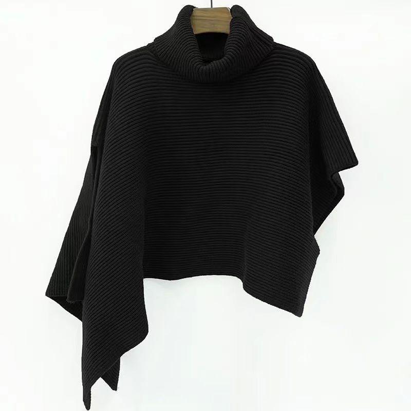 High Necked Irregular Women's Pullover Sweater Solid Color Ladies Cape Shawl Korean Style Simple Versatile Knitted Shawl