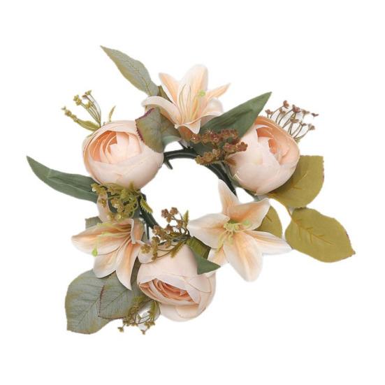 Мини Искусственный Венок Кольцо для Свечи Реалистичная Искусственная Лилия Роза Гирлянда с Пластиковой Основой Декор для Свечи Вина Свадьбы Вечеринка Украшение Центр Стола