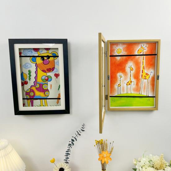 Magnetic Kids Artwork Frame with Elastic Band Front Opening Living Room Gallery Wall Hanging Children Painting Drawing Art Photo Picture Display Frame