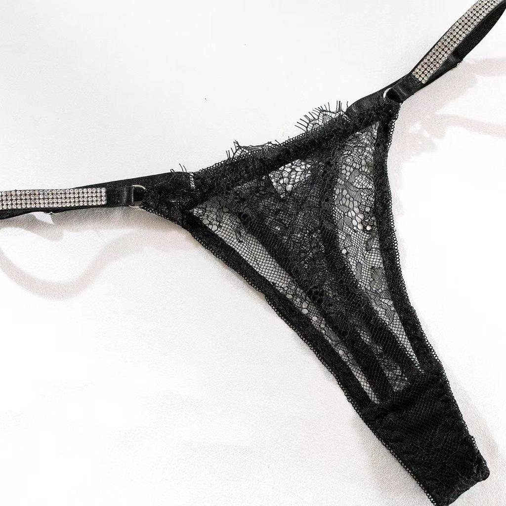 Хит продаж Европейский и Американский Сексуальный Кружевной Комплект Стринги с Бриллиантами и Подвязки - 4 предмета