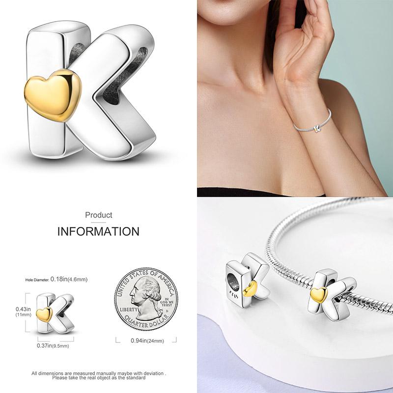 26 Бусин Алфавита от А до Я Медная Подвеска 'Письмо Любви' Подходит для Браслетов с Шармамы Оригинальных Брендов Бусина из Циркония Cz для Изготовления Ювелирных Изделий