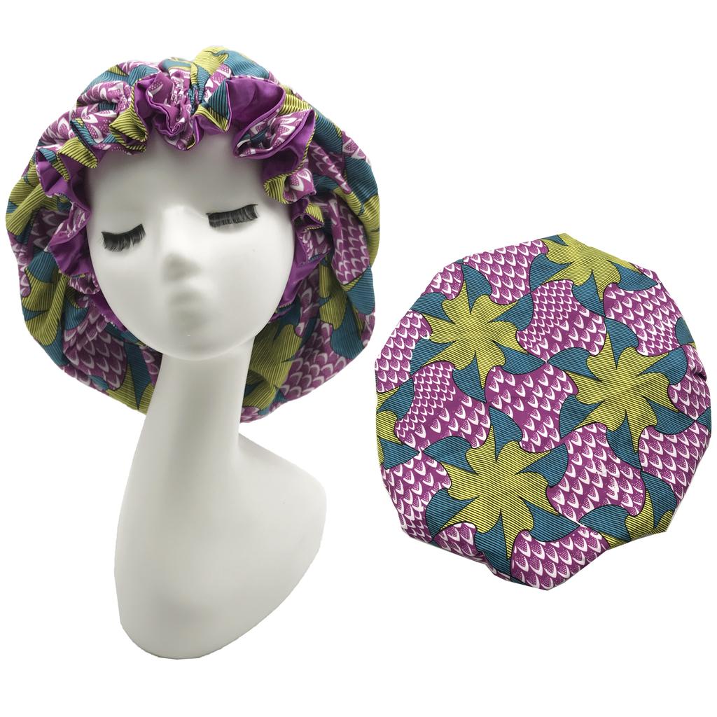 African Pattern Print Ankara Bonnet Double Layer Satin Large Turban for Women Sleep Night Hat Silk Hair Ladies Night Parties