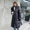 Women Long Winter Jacket Glossy Hooded Windproof Warm BIO Down Coat Oversize Cotton Padded Parkas