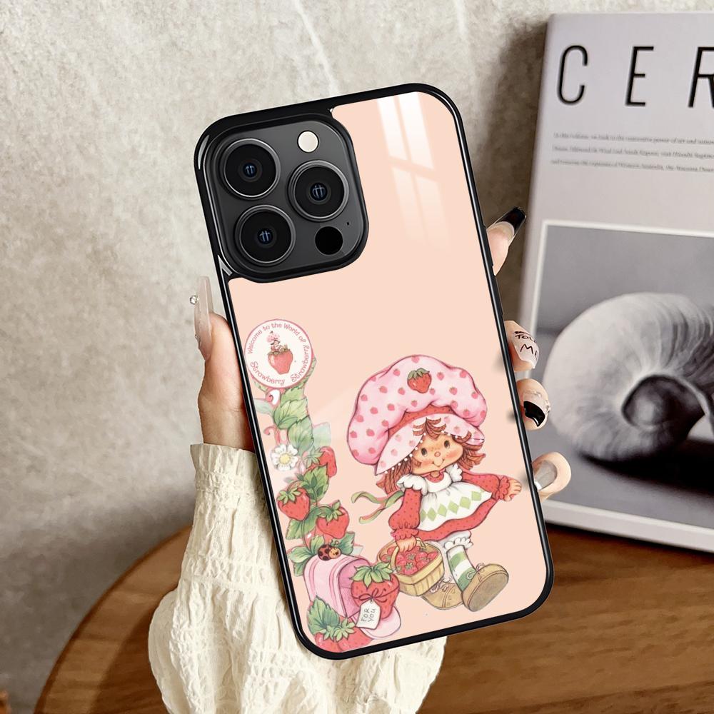 Pink Strawberry Cartoon S-Shortcake Phone Case For iPhone 16 15 14 13 12 11 Pro Xs Max Mini Plus Antislip Shockproof Hard Funda