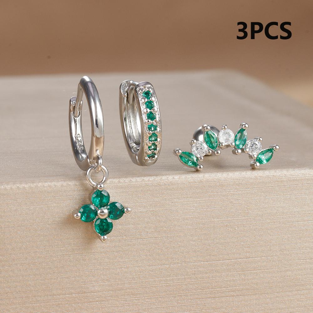 3 шт. зеленые циркониевые серьги-кольца в форме цветка женские крошечные серьги из нержавеющей стали для пирсинга хряща модные ювелирные наборы