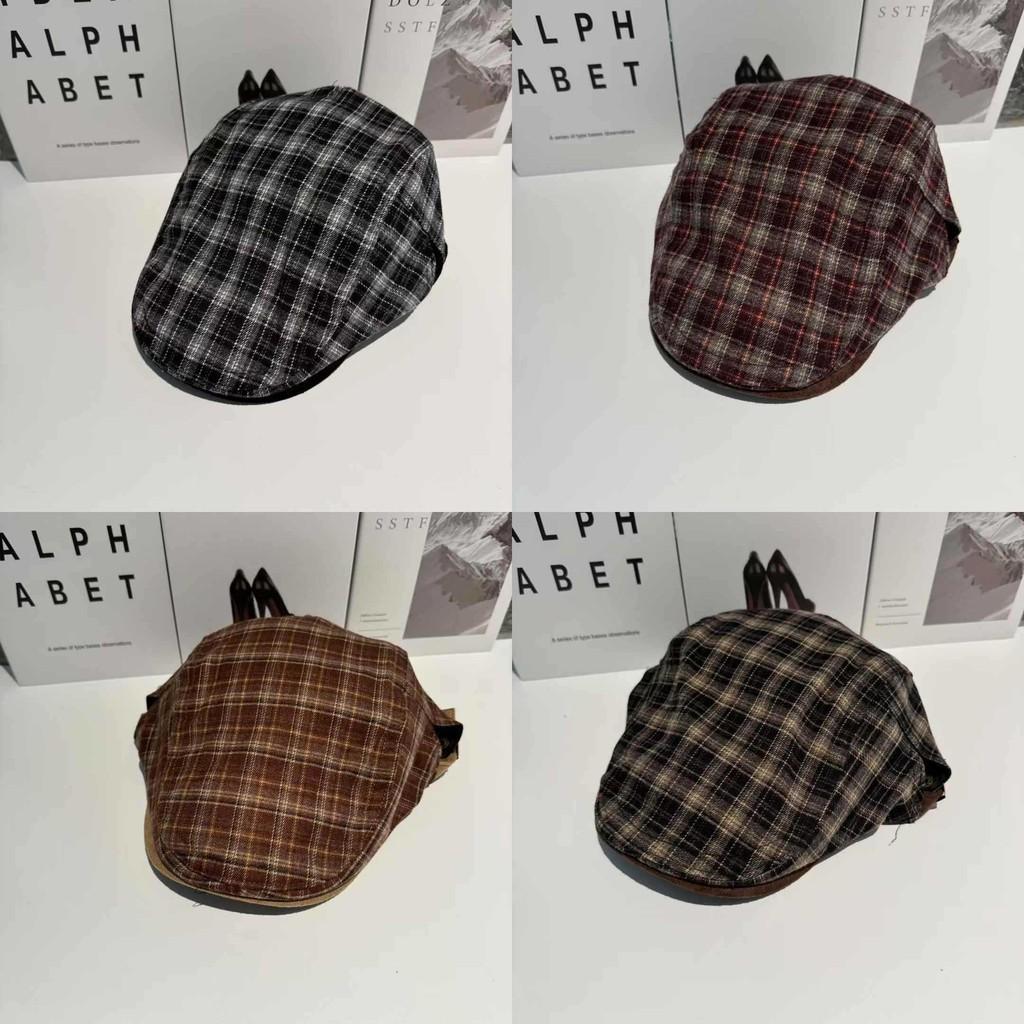 Vintage Plaid Flat Cap Breathable Polyester Beret For Casual And Office Wear