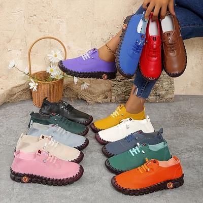 Женские повседневные низкие кеды - Легкий мягкий синтетический верх и ПУ подошва, Туфли слипоны с круглым носком разных цветов - Комфорт на все сезоны