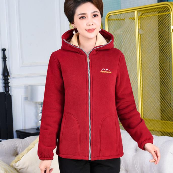 5XL Autumn and Winter Women's Hooded Jacket Polar Fleece Plus Velvet Warm Fleece Loose Sweater