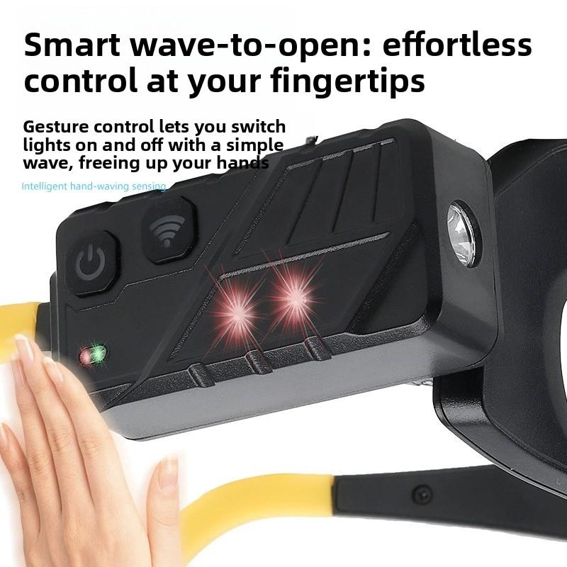 Linterna frontal LED multifuncional recargable por USB con sensor de movimiento y luz de advertencia