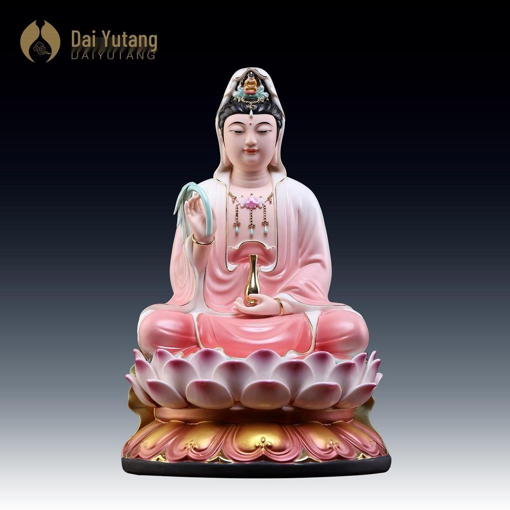 Red Robe Ceramic Guanyin Ornament – Home Worship Bodhisattva Statue for Living Room Decor