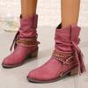 Large Size Short Boots for Women, Thick Heel, Mid Heel, Pleated High Heels, Mid Leg Boots