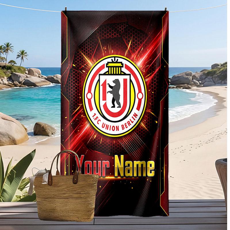 Union Berlin FC Personalized Printed Beach Towel Soccer Logo Support Custom Name Text Absorbent Towel For Sport Travel Special Gift