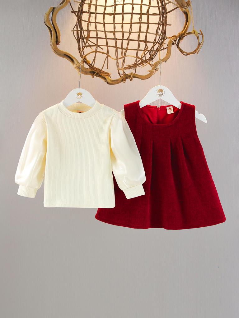 Autumn/Winter 2025 Girls' Fleece-Lined Dress Set: Trendy Party Outfit for One-Year-Olds