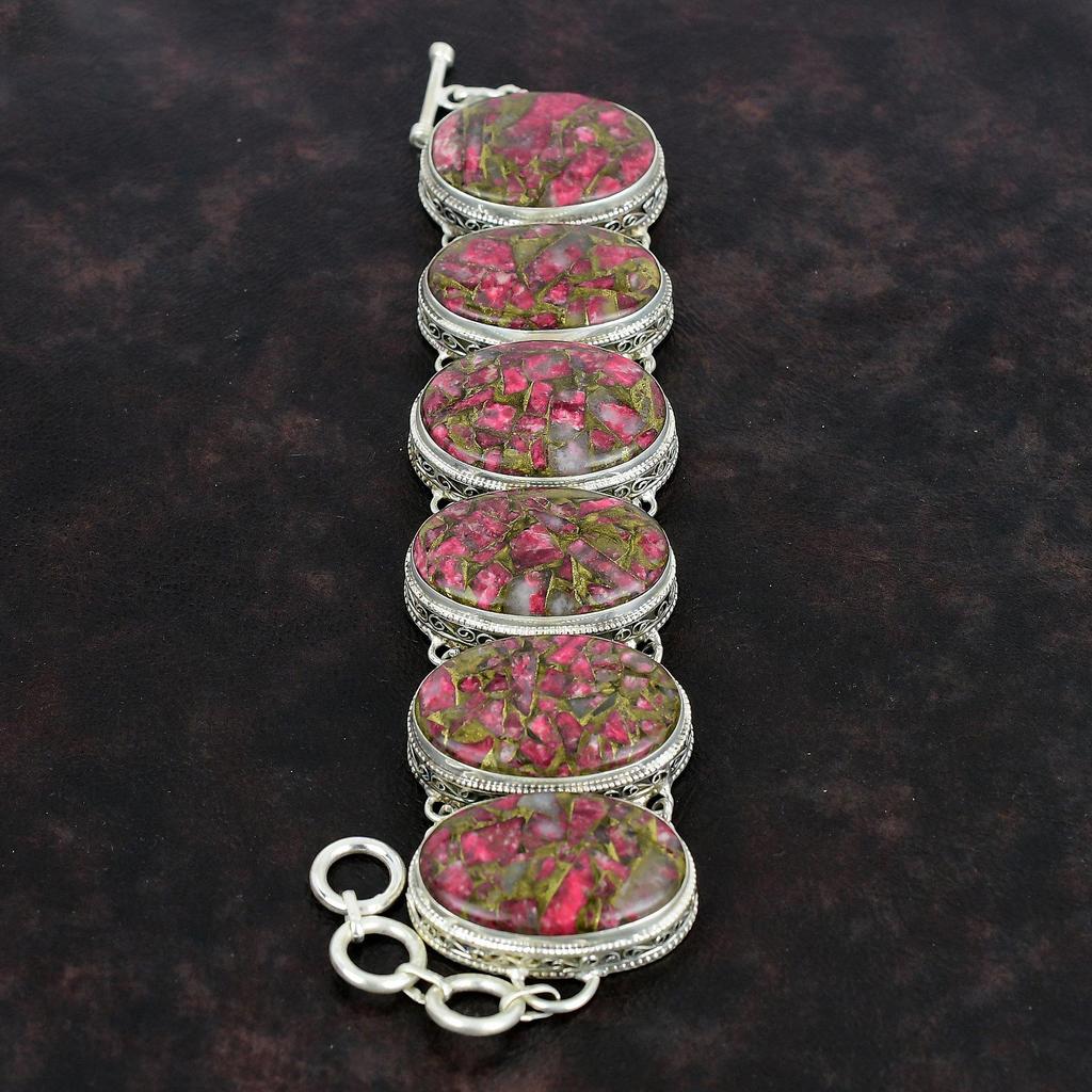 Медный браслет из тулита, браслет из драгоценных камней, браслет из стерлингового серебра 925 пробы, ювелирные изделия ручной работы, регулируемый браслет-цепочка, винтажный браслет для подарков